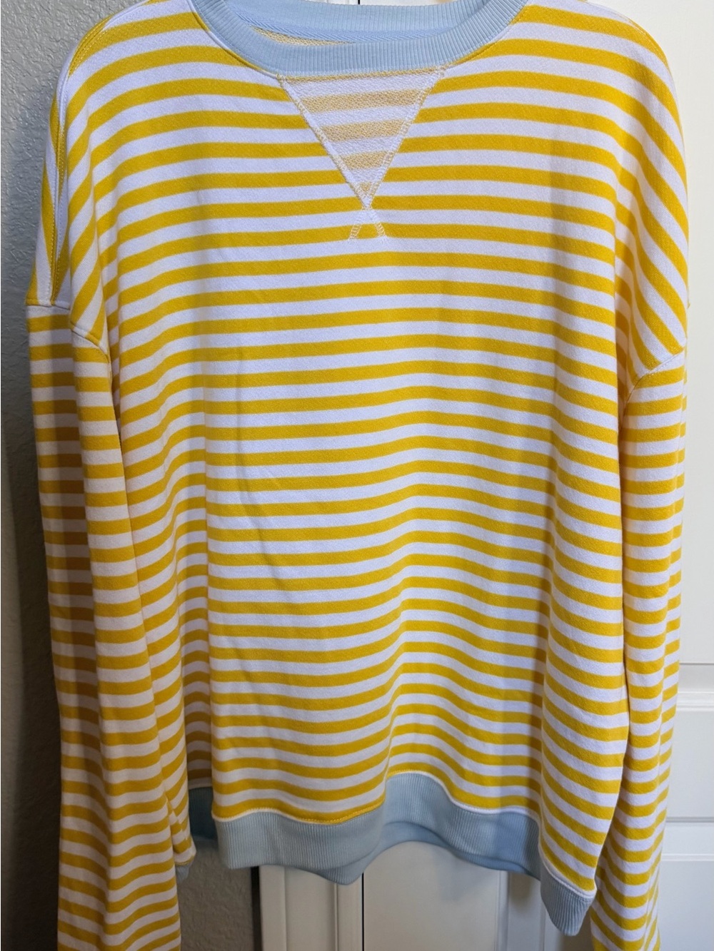 Like New We the Free Yellow & White Striped Oversized Crewneck Pullover